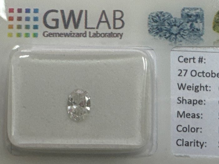 Ingen mindstepris - 1 pcs Diamant  (Natur)  - 0.36 ct - Oval - D (farveløs) - SI2 - Gemewizard Gemological Laboratory (GWLab)