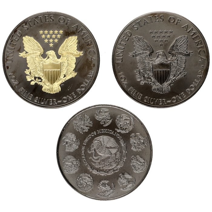 Förenta staterna, Mexico. 2016/2017 "Silver Eagle + Libertad" (3 stuks)  (Ingen mindstepris)