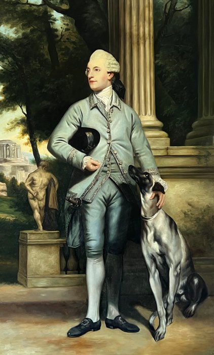 British school (XX) after Joshua Reynolds - Portrait of a gentleman and his dog - XL format