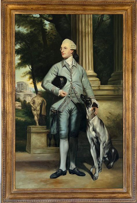 British school (XX) after Joshua Reynolds - Portrait of a gentleman and his dog - XL format