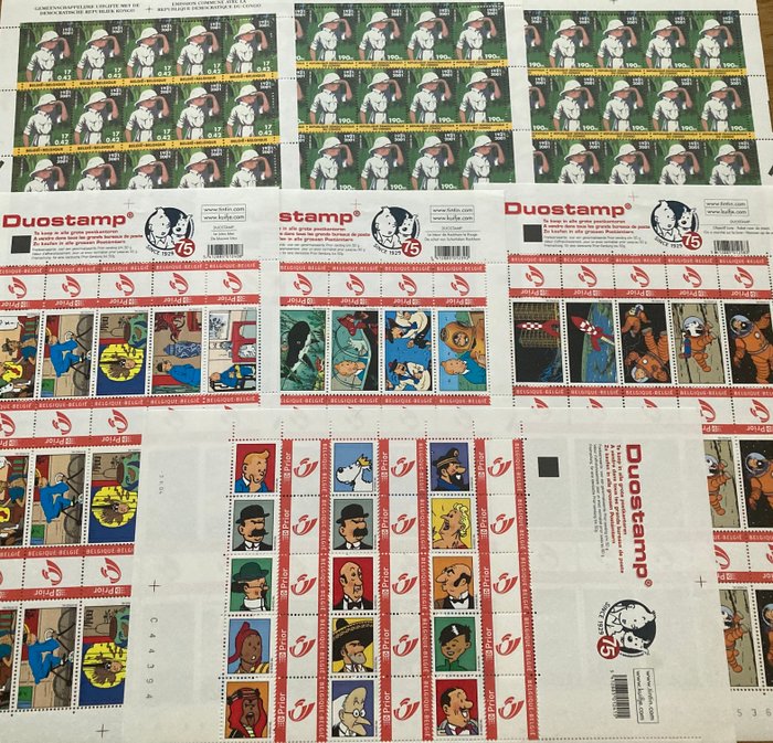 Belgien 2001/2004 - TINTIN / TINTIN: 4 ark Duostamps og 3 ark 'Tintin in Africa'