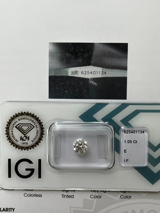 1 pcs Diamant  (Natur)  - 105 ct - Rund - E - IF - International Gemological Institute (IGI)