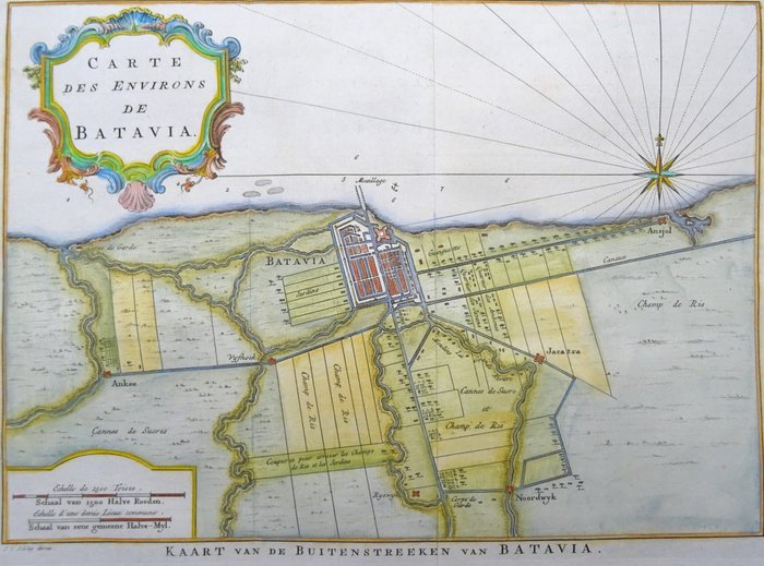 Asien - Indonesien / Java / Jakarta (Batavia); J.N. Bellin / J. van der Schley - Carte des Environs de Batavia / Kaart van de Buitenstreeken van Batavia - 1721-1750