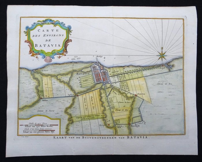 Asien - Indonesien / Java / Jakarta (Batavia); J.N. Bellin / J. van der Schley - Carte des Environs de Batavia / Kaart van de Buitenstreeken van Batavia - 1721-1750