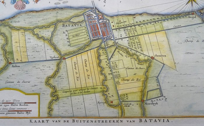 Asien - Indonesien / Java / Jakarta (Batavia); J.N. Bellin / J. van der Schley - Carte des Environs de Batavia / Kaart van de Buitenstreeken van Batavia - 1721-1750