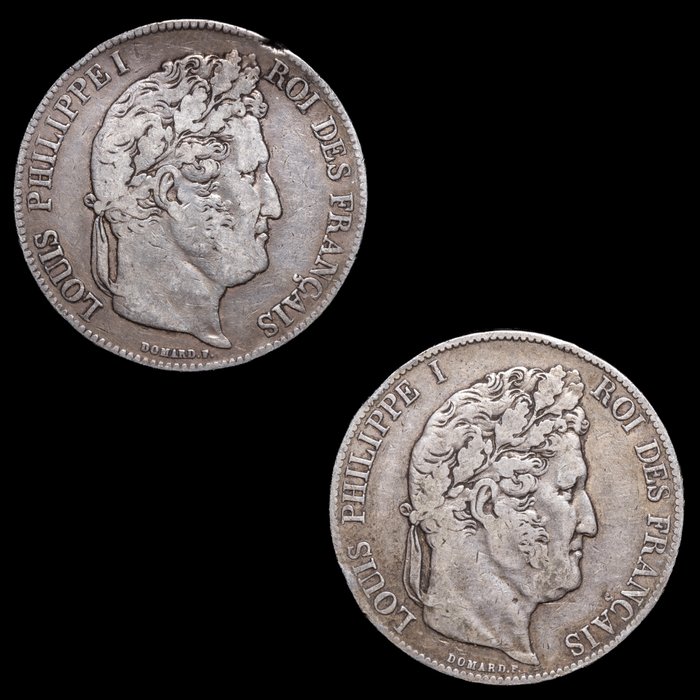 Frankrig. Ludvig-Filip 1. (1830-1848). 5 Francs 1836-B y 1846-A (2 monedas)  (Ingen mindstepris)