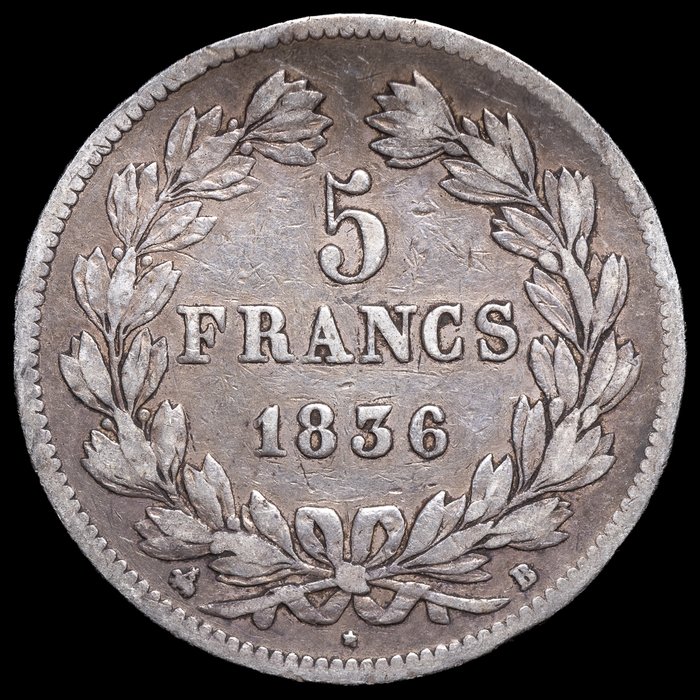 Frankrig. Ludvig-Filip 1. (1830-1848). 5 Francs 1836-B y 1846-A (2 monedas)  (Ingen mindstepris)