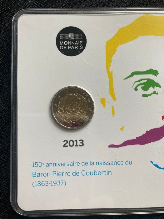 Frankrig. 2 Euro 2013 "Traité de l'Elysée" + "Pierre de Coubertin" (2 coincards)  (Ingen mindstepris)