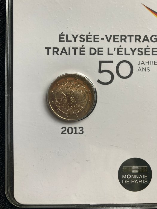 Frankrig. 2 Euro 2013 "Traité de l'Elysée" + "Pierre de Coubertin" (2 coincards)  (Ingen mindstepris)