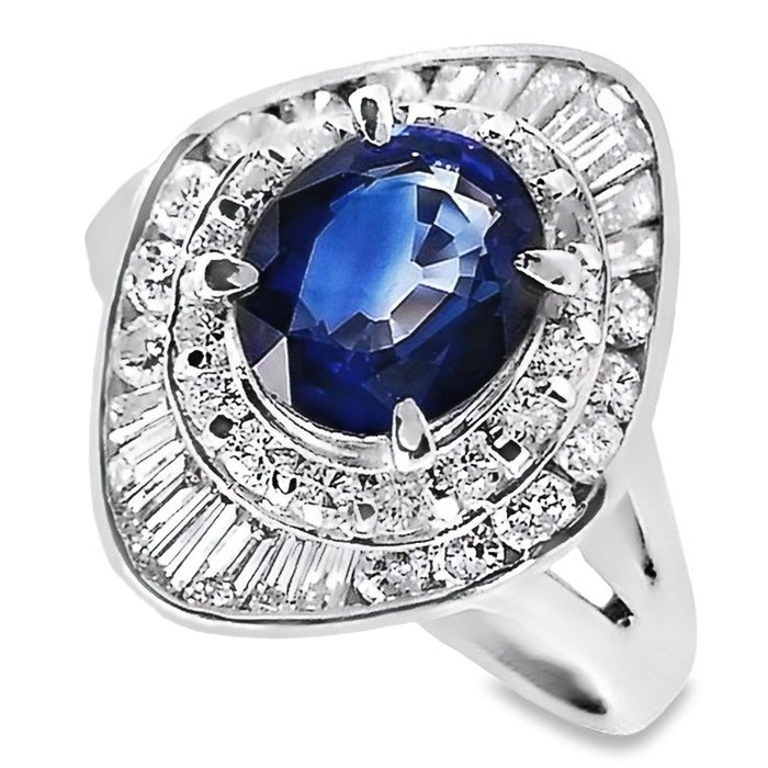 Ring Platin -  1.89ct. tw. Safir - Diamant