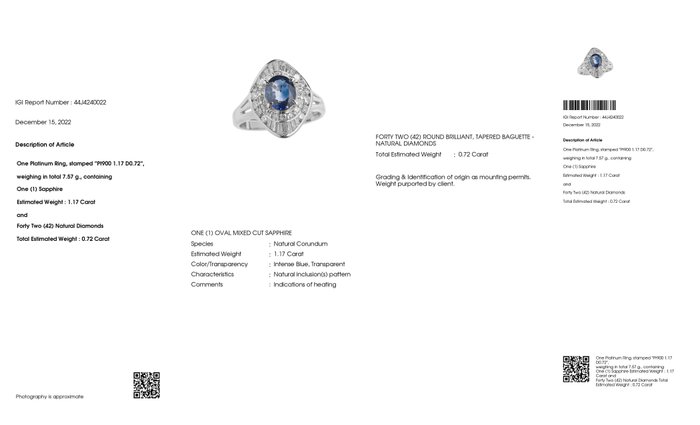 Ring Platin -  1.89ct. tw. Safir - Diamant