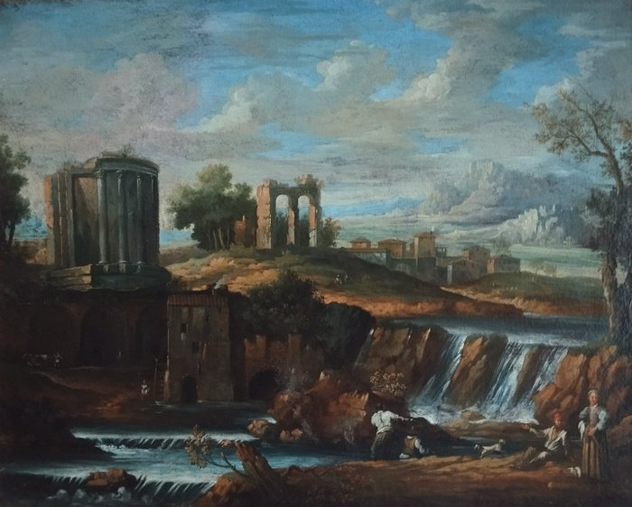 Paolo Anesi (1697-1773) Attributed to - Paesaggio con personaggi e rovine