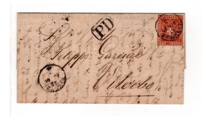 Antikke Italienske Stater - Toscana 1860/1860 - brev med 40 cents Firenze cirkulært stempel - Sassone 21