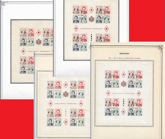 Monaco 1949/1951 - Monaco de 4 annullerede blokke 3A/3B/4A/4B. Vurdering €1670.