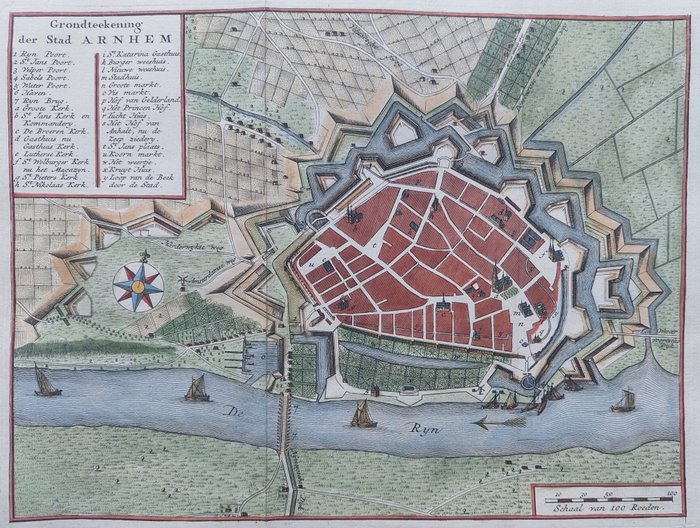 Holland - Arnhem; Isaak Tirion - Grondteekening der Stad Arnhem - 1741