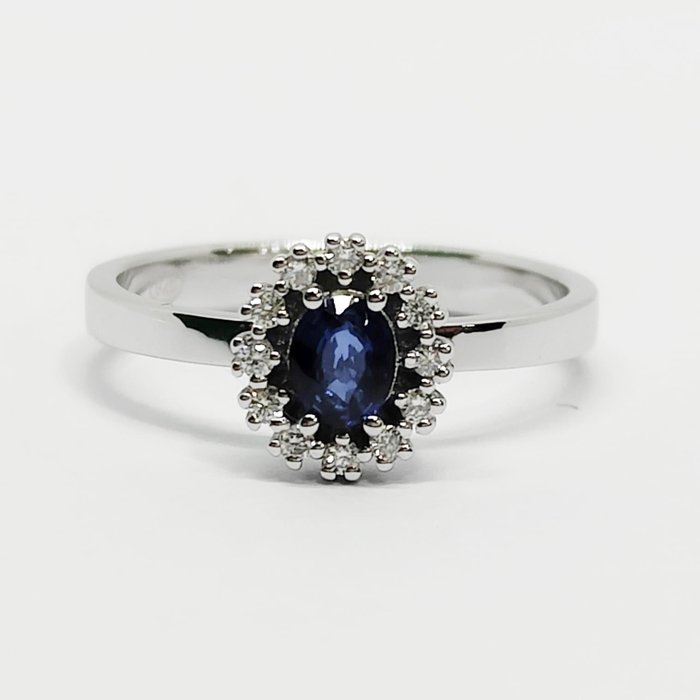 Ingen mindstepris - Ring Sølv -  073ct tw Safir - Diamant