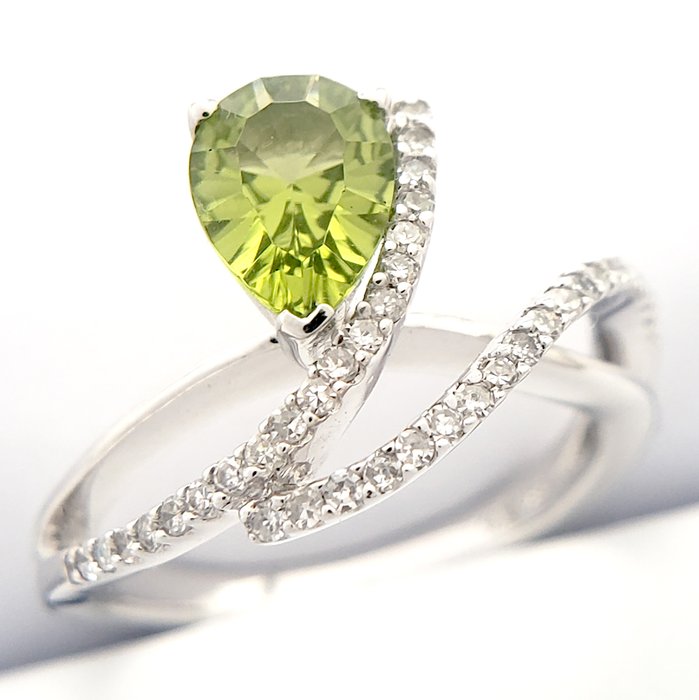 Smykkesæt med 2 dele - 14 karat Hvidguld -  2.97ct. tw. Peridot - Diamant