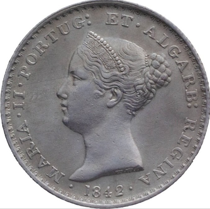 Portugal D Maria II (1834-1853) 500 Reis D Maria II 1842 Prata Soberba  (Ingen mindstepris)