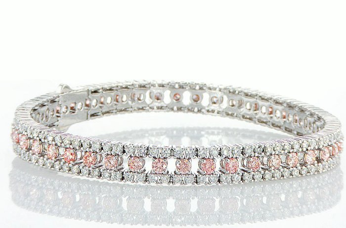 Tennisarmbånd - 14 karat Hvidguld -  5.20ct. tw. Lyserød Diamant (Laboratoriedyrket diamant i fancy farver) - Diamant - FANCY INTENSE PINK