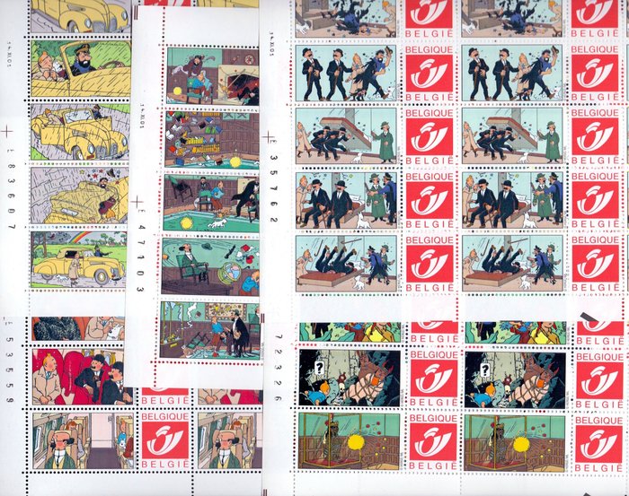 Belgien 2001 - 5 komplette ark duostamps TINTIN / TINTIN