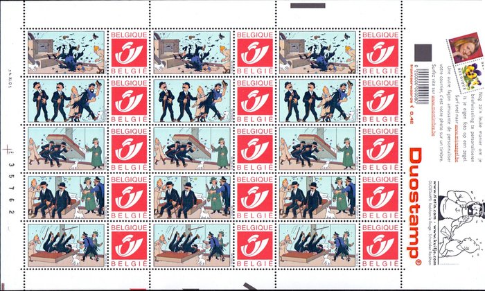 Belgien 2001 - 5 komplette ark duostamps TINTIN / TINTIN