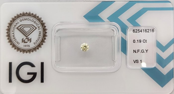 Ingen mindstepris - 1 pcs Diamant  (Naturfarvet)  - 0.19 ct - Rund - Fancy Grøn Gul - VS1 - International Gemological Institute (IGI)