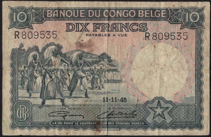 Belgisk Congo - 10 Francs 1948 - Pick 14E  (Ingen mindstepris)