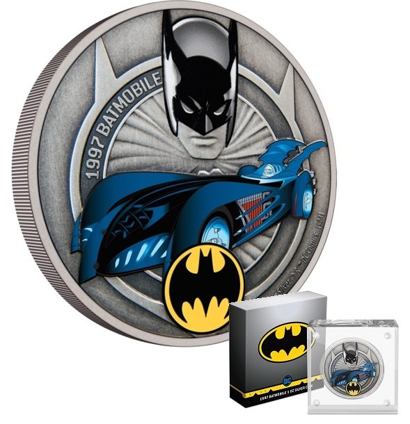 Niue. 2 Dollars 2021 DC Comics Batman Batmobile 1997 1 oz Silver Proof