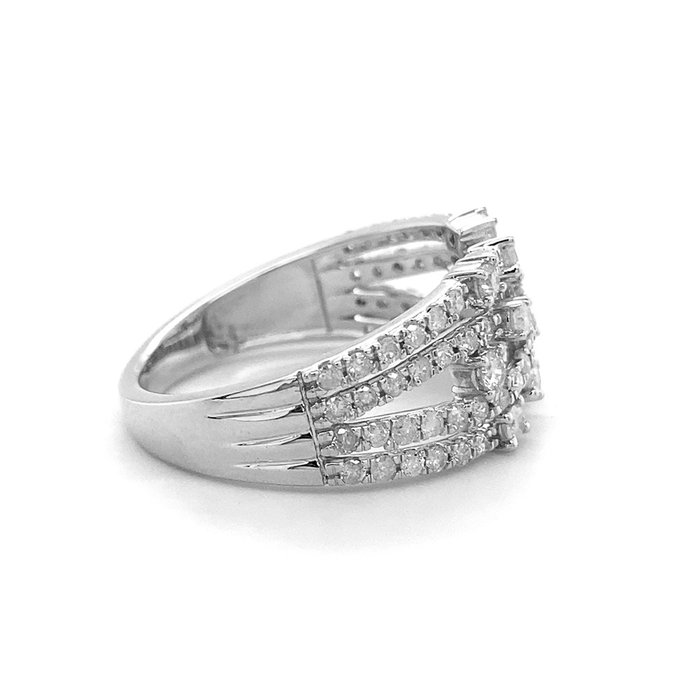 Ring - 14 karat Hvidguld -  0.88ct. tw. Diamant (Natur)