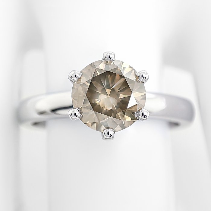 Ring - 14 karat Hvidguld -  1.30ct. tw. Grøn Diamant (Naturfarvet)