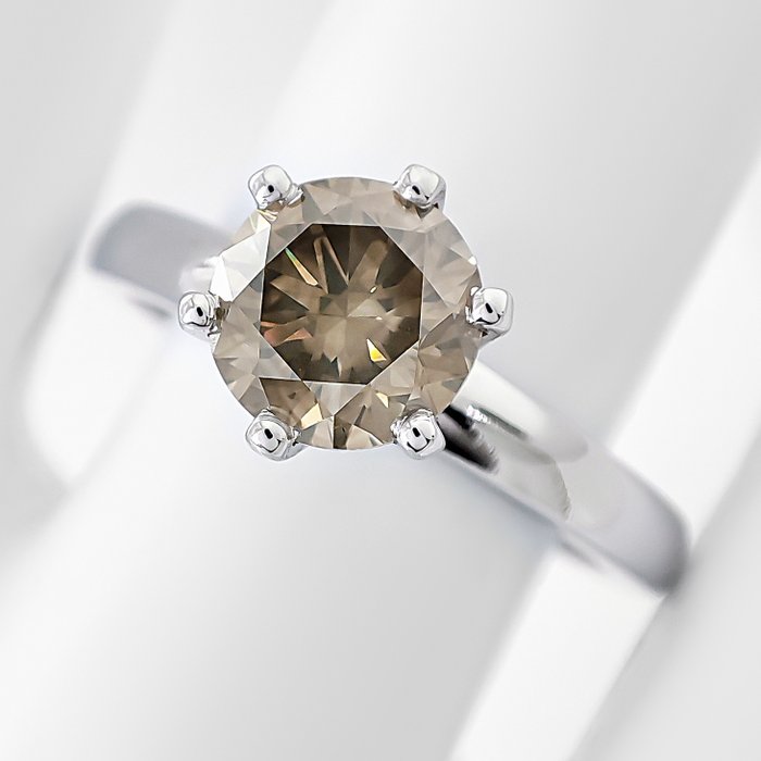 Ring - 14 karat Hvidguld -  1.30ct. tw. Grøn Diamant (Naturfarvet)