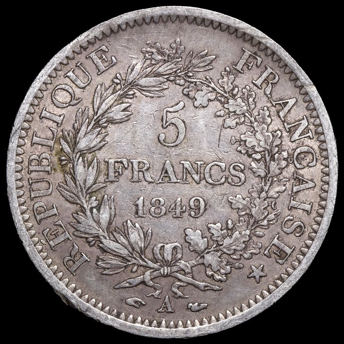 Frankrig. 5 Francs 1849-A y 1873-A (2 monedas)  (Ingen mindstepris)