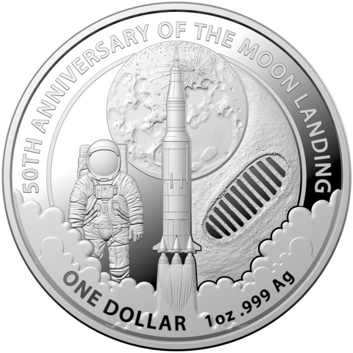 Australien. 1 Dollar 2019 "Apollo 11 - Moon Landing", 1 Oz (.999)  (Ingen mindstepris)