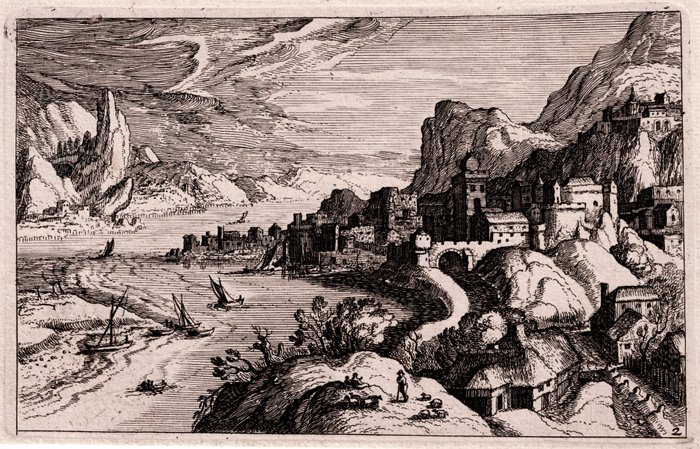 Matthijs Bril  (1550–1583),  Simon Frisius  (1580–1628) - Topographia Variarum Regionum - Alpine Landscape, possibly Trento