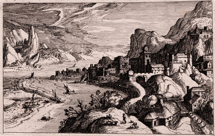 Matthijs Bril  (1550–1583),  Simon Frisius  (1580–1628) - Topographia Variarum Regionum - Alpine Landscape, possibly Trento