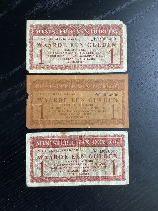 Holland - 3 x 1 Gulden Kantinegeld Ministerie van Oorlog  (Ingen mindstepris)