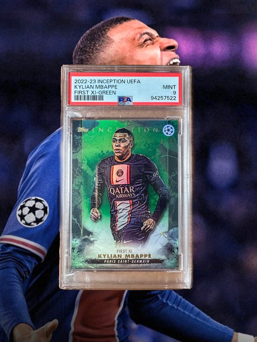 2022/23 Topps Inception UEFA Kylian Mbappé First XI-Green/99 PSA 9 Graded card