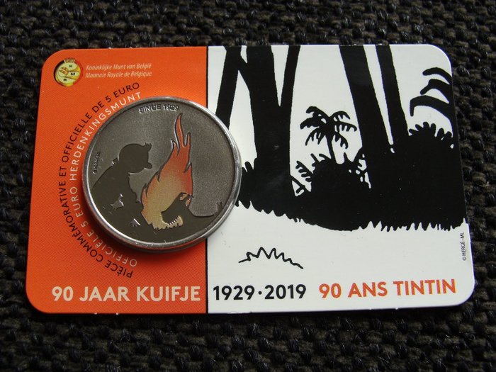 Belgien. 5 Euro 2019 "90 Jaar Kuifje" Gekleurd in coincard  (Ingen mindstepris)