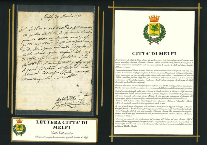 Giuseppe De Lorenzo - Lettera Manoscritta della Città di Melfi - 1795