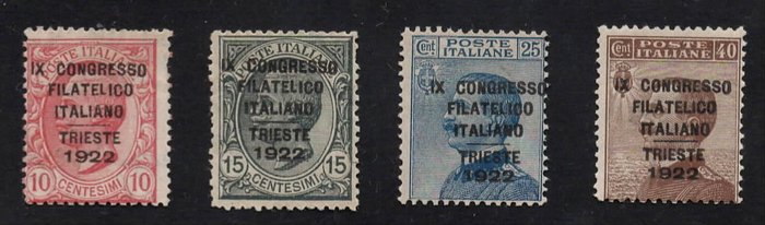 Italien Kongerige 1922 - Filatelistkongres i fremragende stand med DIENA og OLIVA signaturer - Sassone NN. 123/126