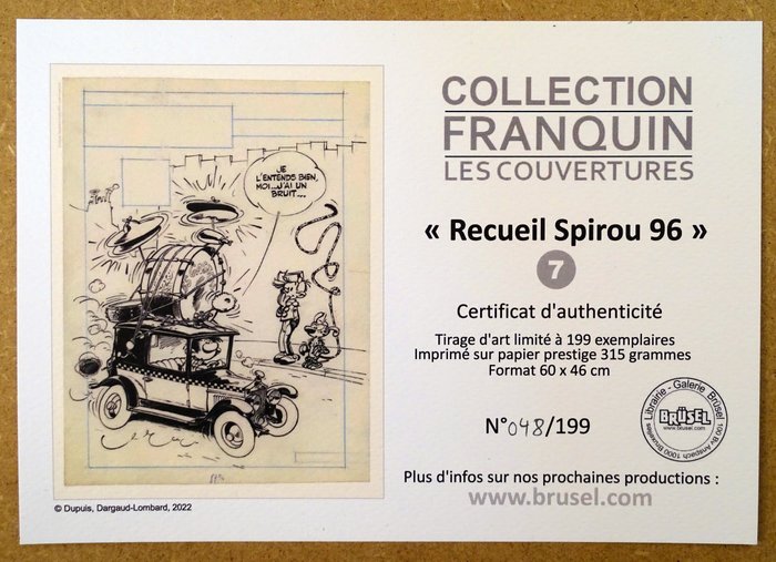 Franquin, André - 1 Pigment print - Gaston - Collection Franquin Les Couvertures - Recueil Spirou 96 - 2022