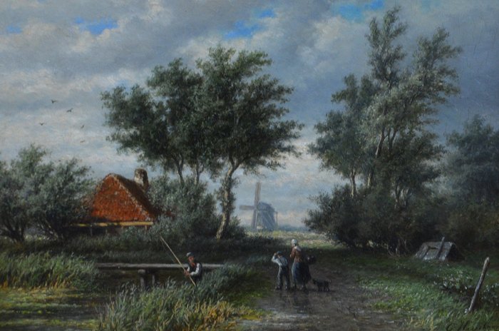 Georgius Heerebaart (1829-1915) - Landschap met visser