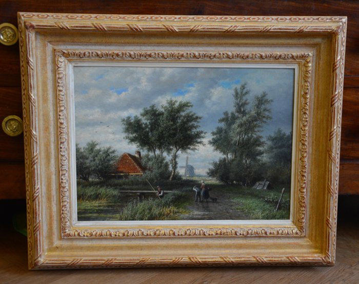 Georgius Heerebaart (1829-1915) - Landschap met visser