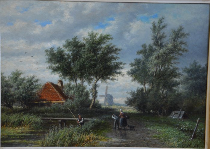 Georgius Heerebaart (1829-1915) - Landschap met visser