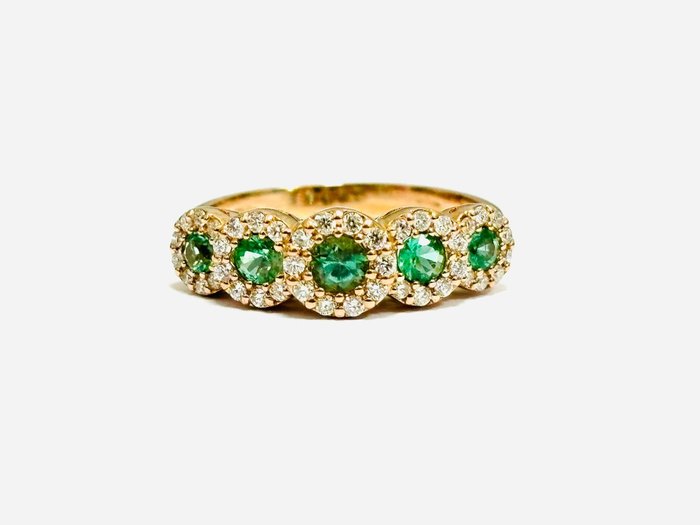 Ring - 18 kraat Rosaguld -  2.05ct. tw. Smaragd - Diamant - Fremstillet i Italien