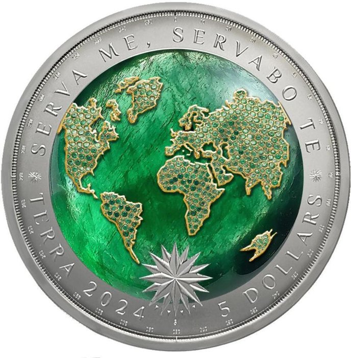 Tokelau. 5 Dollars 2024 "Emerald Precious Earth - Terra", 1 Oz (.999)  (Ingen mindstepris)