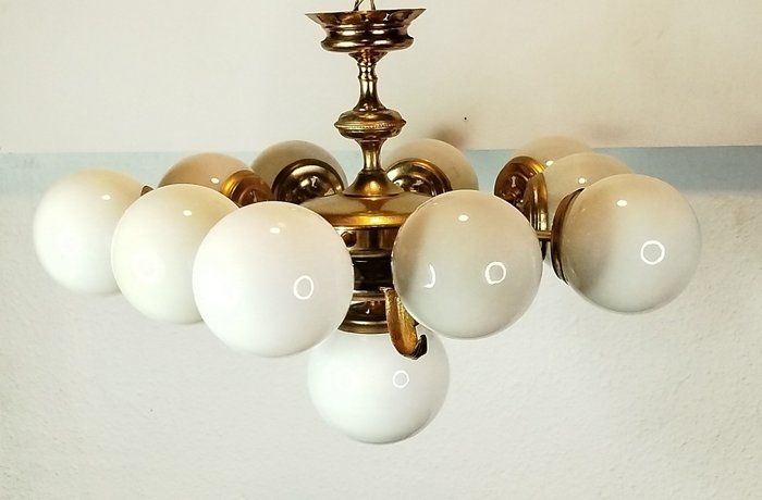 Loftslampe - Bronze, Krystal, Messing - Sputnik lampe