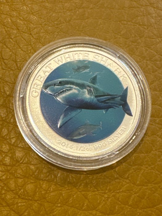 Australien. 50 Cent 2014 Great White Shark - Colorized, 1/2 Oz (.999)  (Ingen mindstepris)