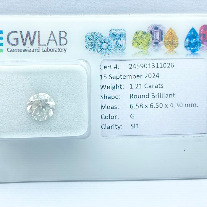 Ingen mindstepris - 1 pcs Diamant  (Natur)  - 1.21 ct - Rund - G - SI1 - Gemewizard Gemological Laboratory (GWLab)