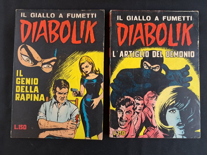 Diabolik Seconda Serie n. 8, 9 - Il Genio della Rapina; L'Artiglio del Demonio - 2 Comic - Første udgave - 1965